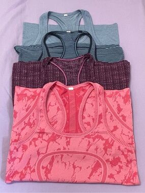 lululemon athletica Mixed Racerback Tank Set in Coral, Burgundy, Navy, Gray